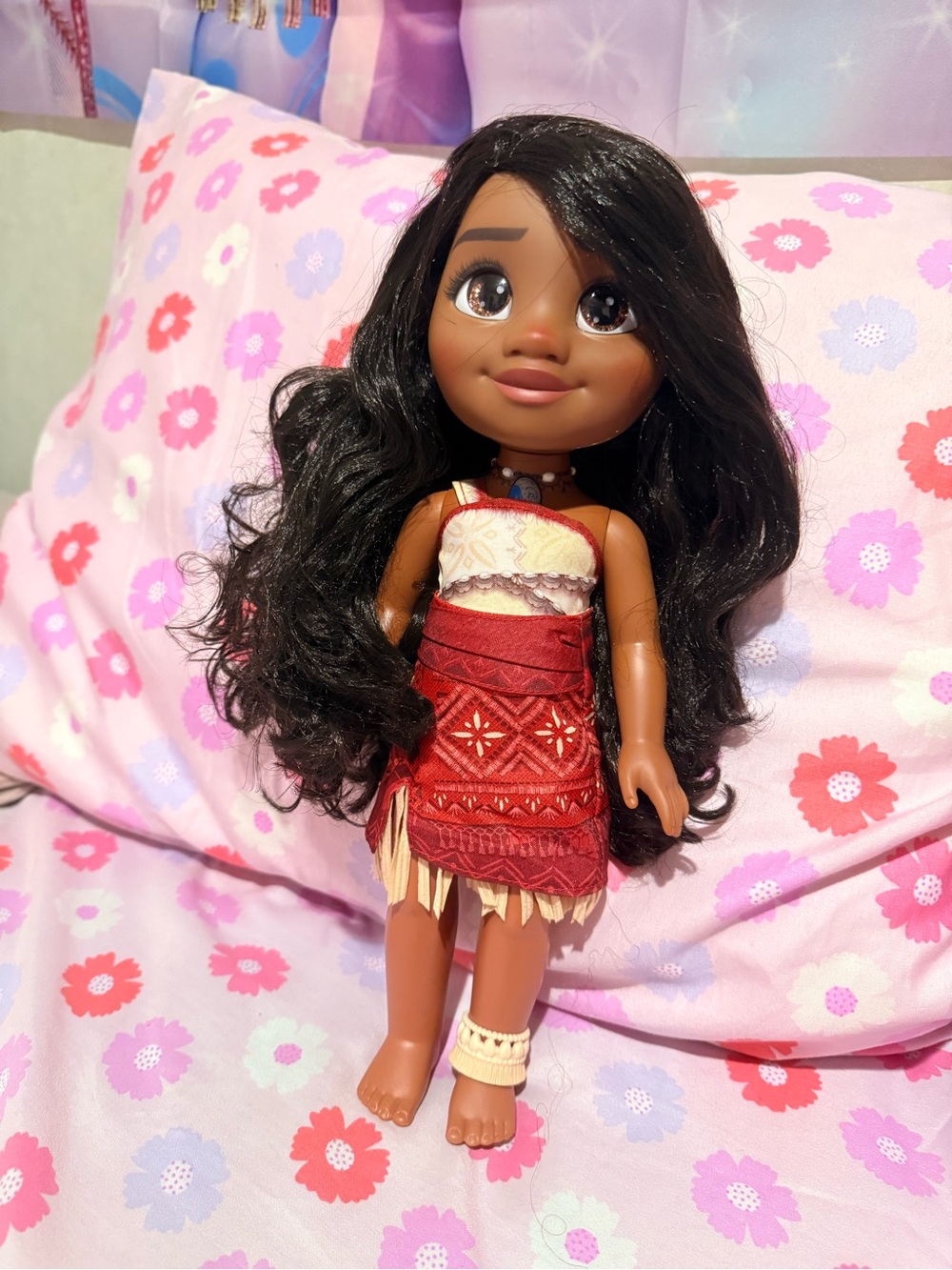 Disney Moana-Style Doll in Red and Tan Outfit